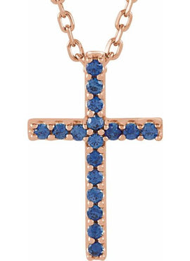 14K White Gold Natural Emerald Petite Cross 16