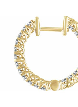 14K Yellow Gold 1 CTW Natural Diamond Inside-Outside 20.1 mm Hoop Earrings