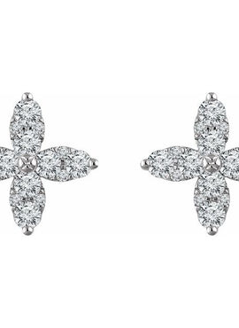 14K White Gold 1 1/4 CTW Natural Diamond Flower Earrings