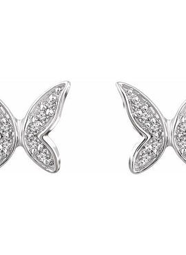 14K White Gold .07 CTW Natural Diamond Butterfly Youth Earrings