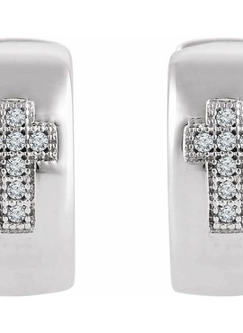Sterling Silver .05 CTW Natural Diamond Cross 11.3 mm Hoop Earrings