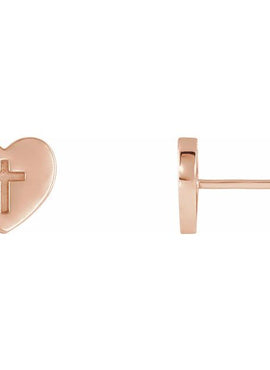 14K White Gold Heart & Cross Earrings