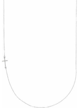 14K White Gold .04 CTW Natural Diamond Off-Center Sideways Cross 16