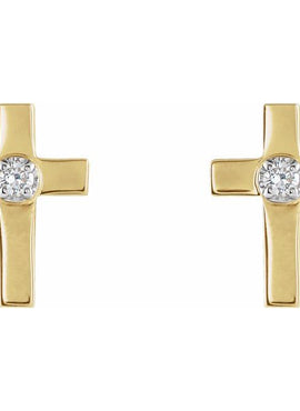14K Yellow Gold 10x6 mm .04 CTW Natural Diamond Cross Earring