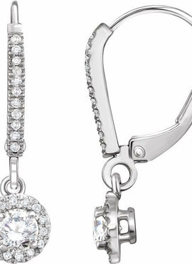 14K White Gold 5/8 CTW Natural Diamond Halo-Style Lever Back Earrings