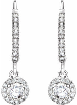 14K White Gold 5/8 CTW Natural Diamond Halo-Style Lever Back Earrings
