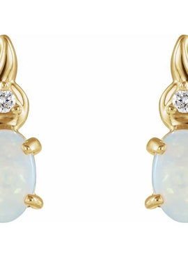 14K Yellow Gold Natural White Opal & .03 CTW Natural Diamond Earrings