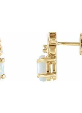 14K Yellow Gold Natural White Opal & .03 CTW Natural Diamond Earrings