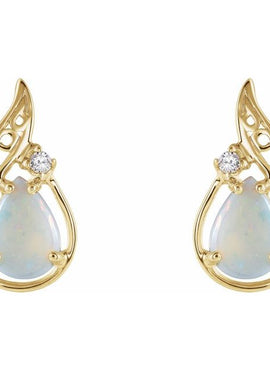 14K Yellow Gold Natural White Opal & .03 CTW Natural Diamond Earrings