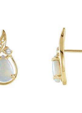 14K Yellow Gold Natural White Opal & .03 CTW Natural Diamond Earrings