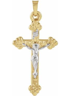 14K Yellow/White Gold Hollow Crucifix Pendant
