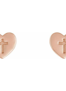 14K White Gold Heart & Cross Earrings