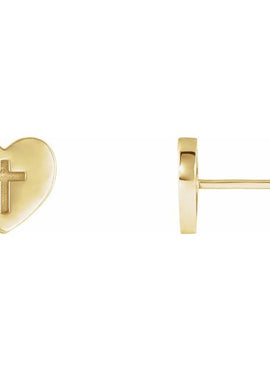 14K White Gold Heart & Cross Earrings