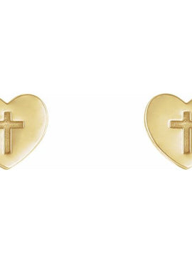 14K White Gold Heart & Cross Earrings