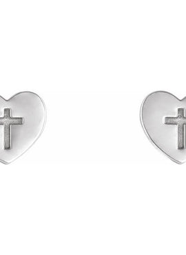 14K White Gold Heart & Cross Earrings