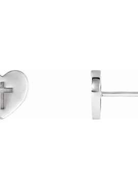 14K White Gold Heart & Cross Earrings
