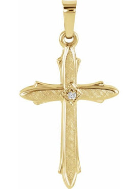 14K Yellow Gold 22.5x15.5 mm .01 CT Natural Diamond Cross Pendant