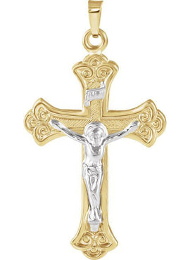 14K Yellow/White Gold 32x23 mm Crucifix Pendant