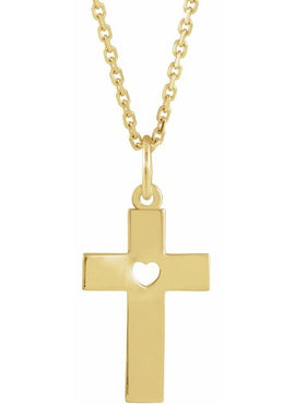 14K Yellow Gold Pierced Heart Cross 15