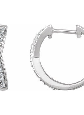 14K White Gold 1/5 CTW Natural Diamond Criss-Cross 15.5 mm Hoop Earrings