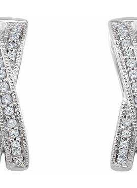 14K White Gold 1/5 CTW Natural Diamond Criss-Cross 15.5 mm Hoop Earrings