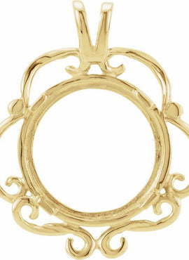 14K Yellow Gold Coin Frame Bezel Pendant Mounting for 13x1 mm Coin