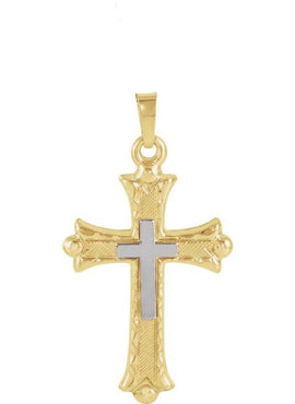 14K Yellow/White Gold 25.5x18 mm Hollow Cross Pendant