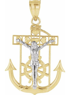 14K Yellow/White Gold Mariner's Crucifix Pendant