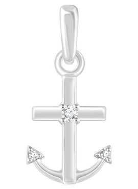 14K White Gold .03 CTW Natural Diamond Anchor Pendant