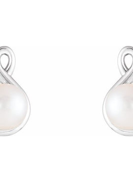 Platinum Cultured White Freshwater Pearl Earrings