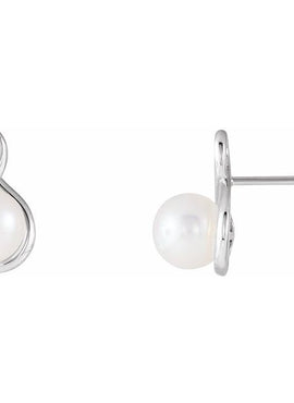 Platinum Cultured White Freshwater Pearl Earrings