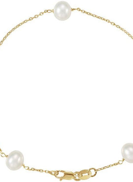 14K White Gold Cultured White Freshwater Pearl  14-Station 18