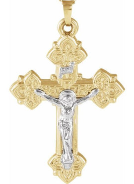 14K Yellow/White Gold Hollow Crucifix Pendant