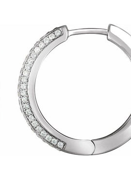 14K White Gold 3/4 CTW Natural Diamond Hinged Hoop Earrings