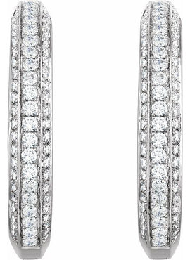 14K White Gold 3/4 CTW Natural Diamond Hinged Hoop Earrings