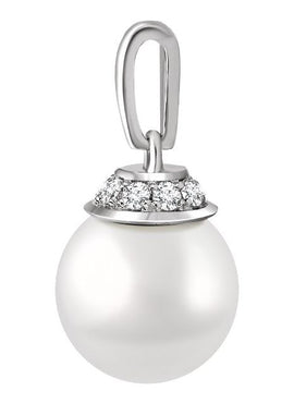 14K White Gold Cultured White Freshwater Pearl & .08 CTW Natural Diamond Pendant