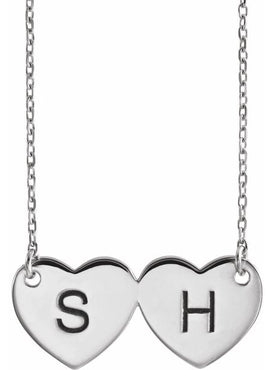 14K White Gold Engravable Double Heart 17