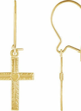 14K Yellow Gold Heart & Cross Earrings