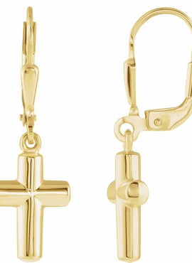 14K Yellow Gold Cross Lever Back Earrings