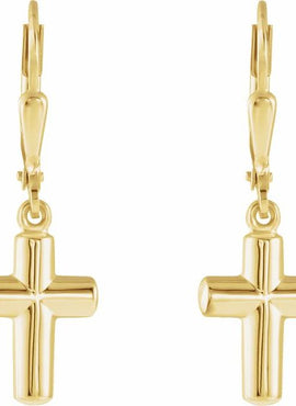 14K Yellow Gold Cross Lever Back Earrings