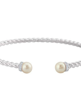 14K Yellow Gold Cultured White Freshwater Pearl & 1/10 CTW Natural Diamond Cuff 7