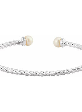 14K Yellow Gold Cultured White Freshwater Pearl & 1/10 CTW Natural Diamond Cuff 7