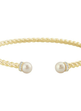 14K Yellow Gold Cultured White Freshwater Pearl & 1/10 CTW Natural Diamond Cuff 7
