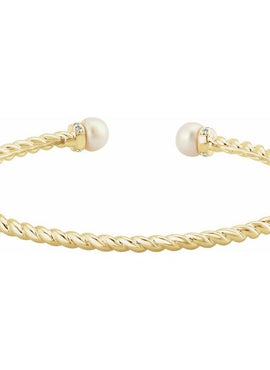 14K Yellow Gold Cultured White Freshwater Pearl & 1/10 CTW Natural Diamond Cuff 7