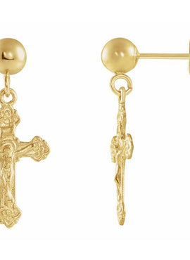 14K Yellow Gold 13x9 mm Crucifix Earrings