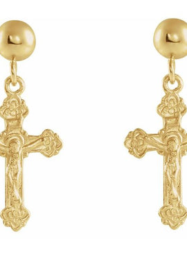 14K Yellow Gold 13x9 mm Crucifix Earrings