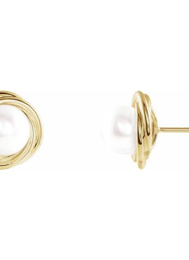 14K Yellow Gold Cultured White Akoya Pearl Earrings