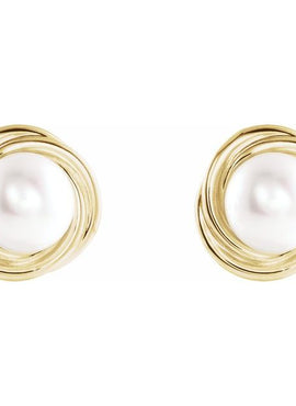 14K Yellow Gold Cultured White Akoya Pearl Earrings