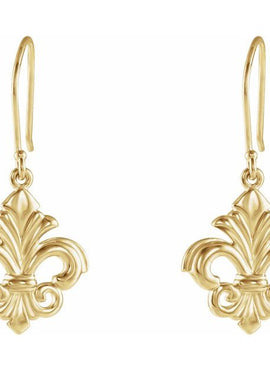 14K White Gold Fleur-de-lis Dangle Earring