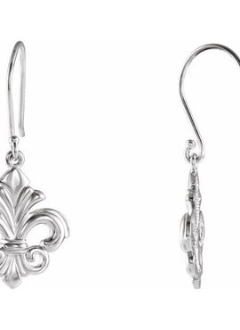 14K White Gold Fleur-de-lis Dangle Earring